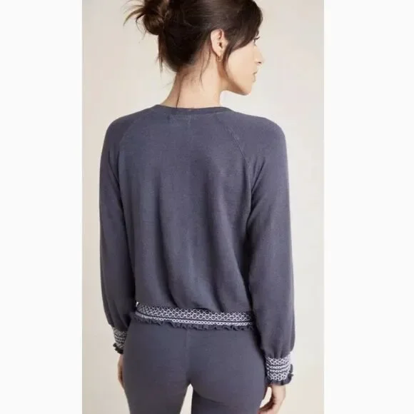 Anthropologie Monrow Smocked Raglan Sweatshirt, Medium, Loungewear Comfort USA - Picture 2 of 11